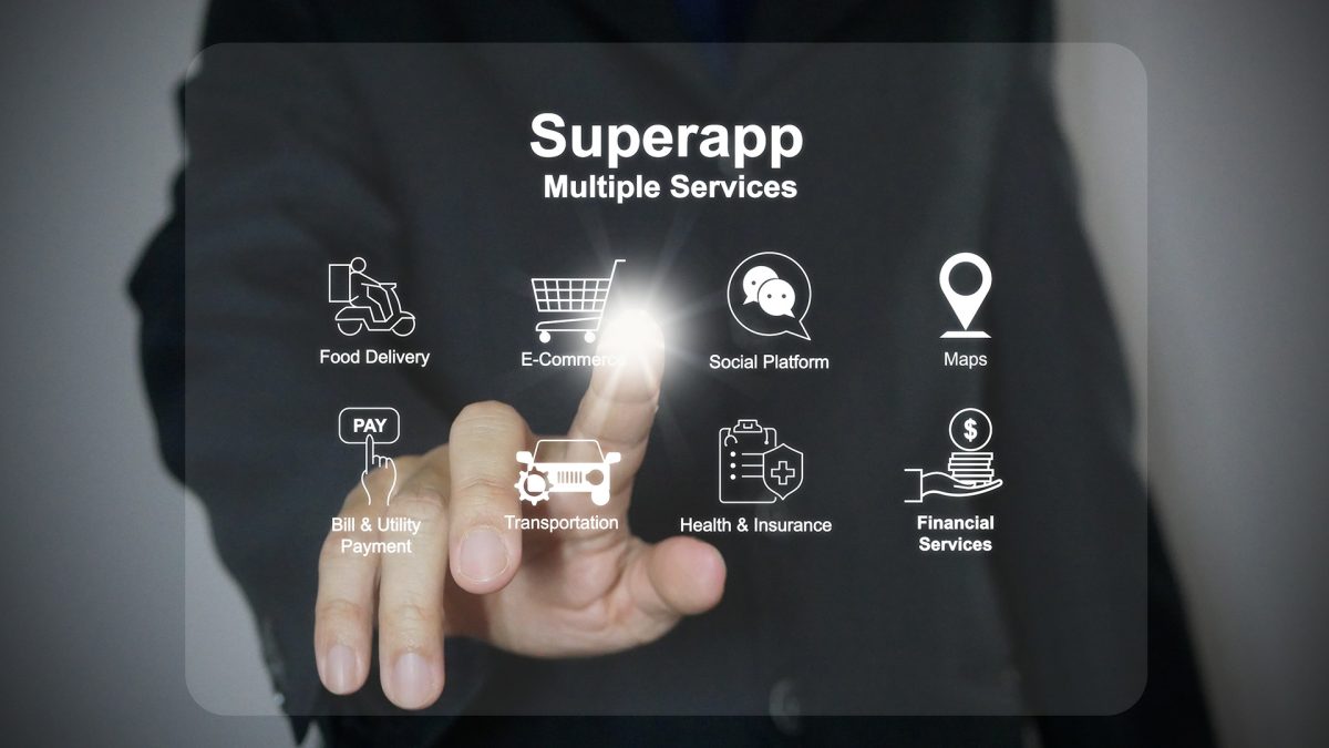 Virtual screen of a super app that offers multiple services.